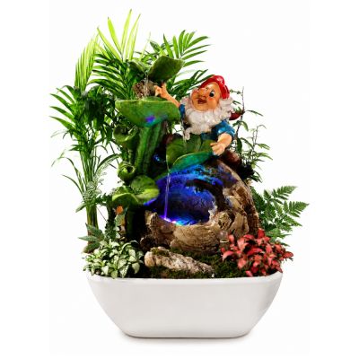 TG- DW35106 POLYRESIN FOUNTAIN IN HG-3199 PLASTIC POT SQUARE WHITE 28*28*11.5CM