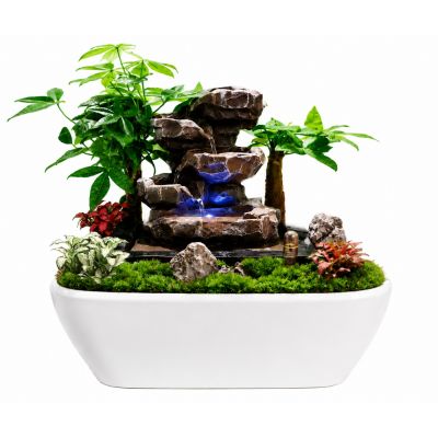 TG- SS2137003 Polyresin tabletop fountain-Electrical L20cm xW18cm H21.5cm IN HG-3199 PLASTIC POT SQUARE WHITE 28*28*11.5CM